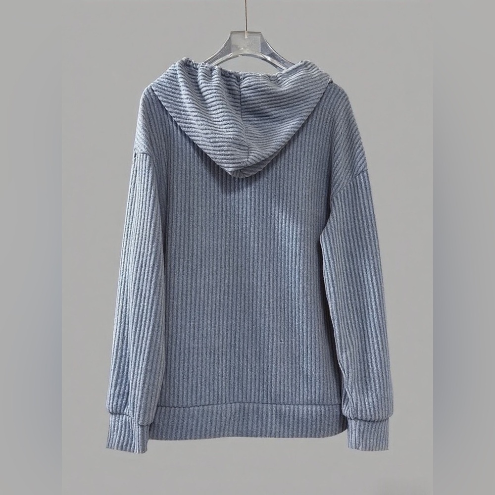 Button-Front Drawstring Hoodie - Picture 6 of 12